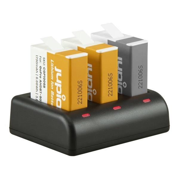 + HERO Kamera - Kompaktes Akku Pack: 2x Enduro Express USB-Dreifach-Ladegerät GoPro Jupio 9/10/11 Value 1730mAh