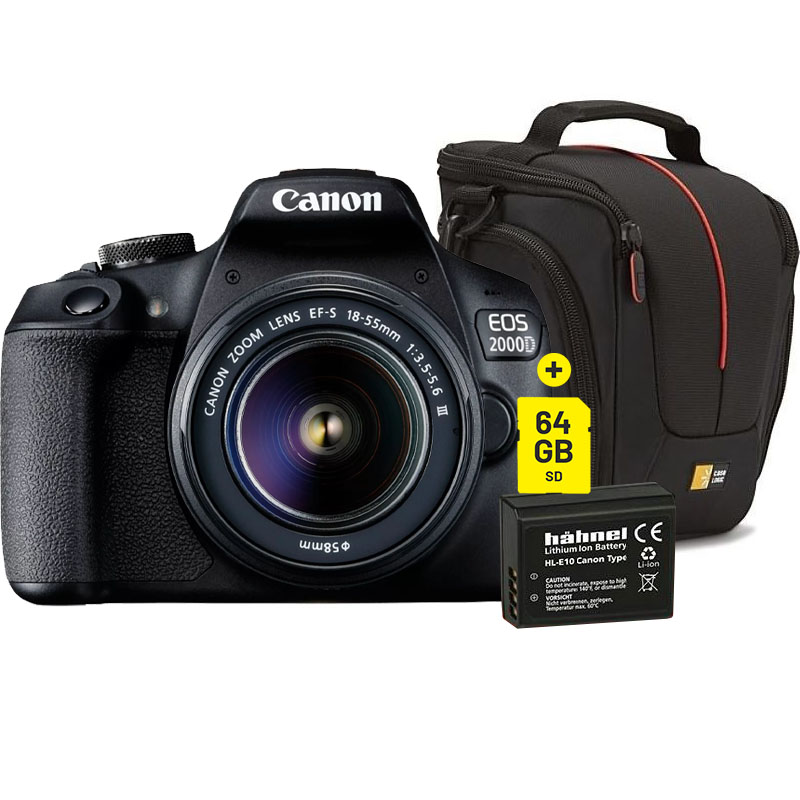 Canon EOS 2000D + 18–55 und (inkl. zusätzlichem mm DC SD) GB - Kamera 64 Tasche, Akku Express